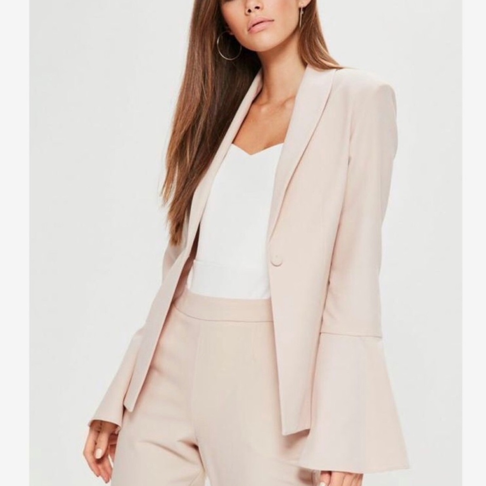 Pink Curve Lapel Blazer Bell Sleeves